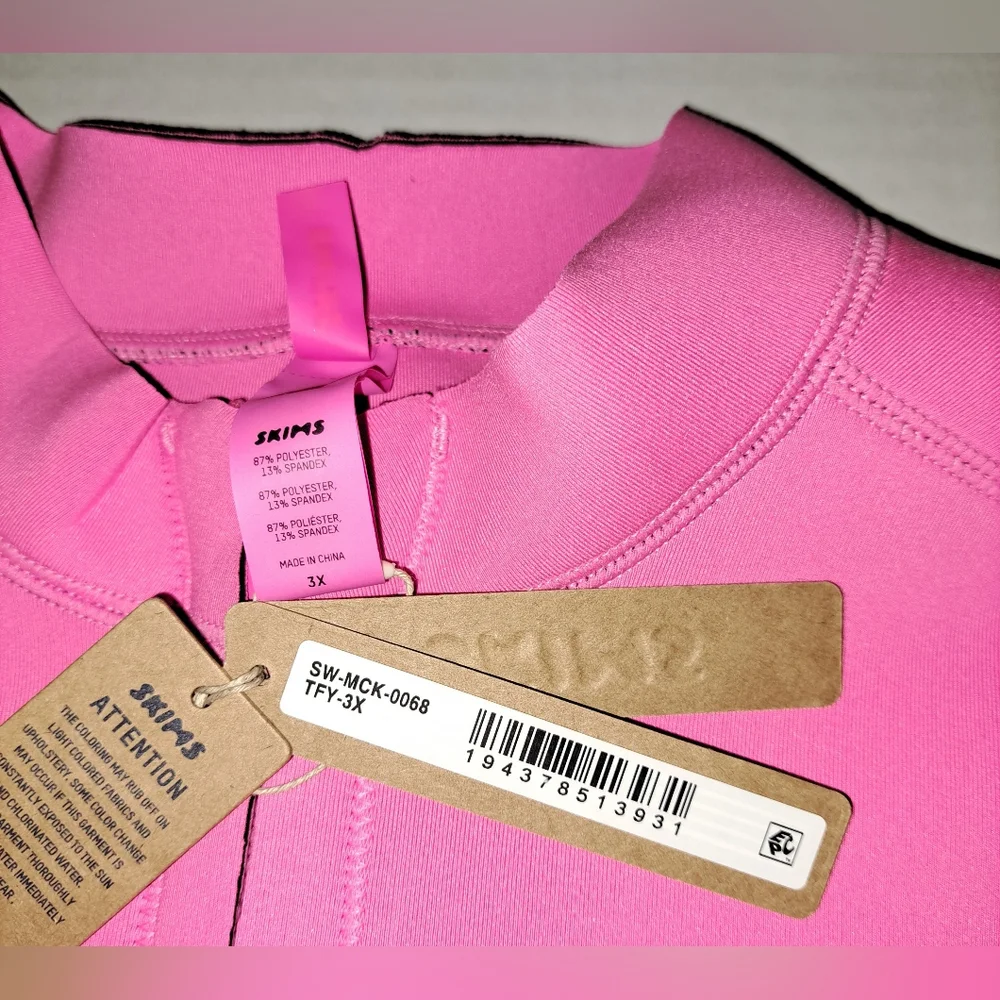 ❤️NWT SKIMS Sporty Scuba Wetsuit Swim Top + Hipster Swimsuit Set Pink TAFFY 3X